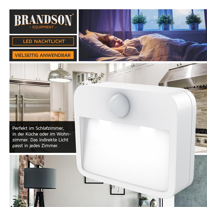 Image du produit Brandson Lampe de nuit à LED, lampe de nuit, détecteur de mouvement, capteur de luminosité