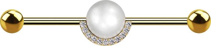 Produktbild Star Piercing Barbell vergoldet mit zwei Kugeln vergoldet Perlenkugel silber Kristalle silber (Chirurgenstahl 316L, Messing)