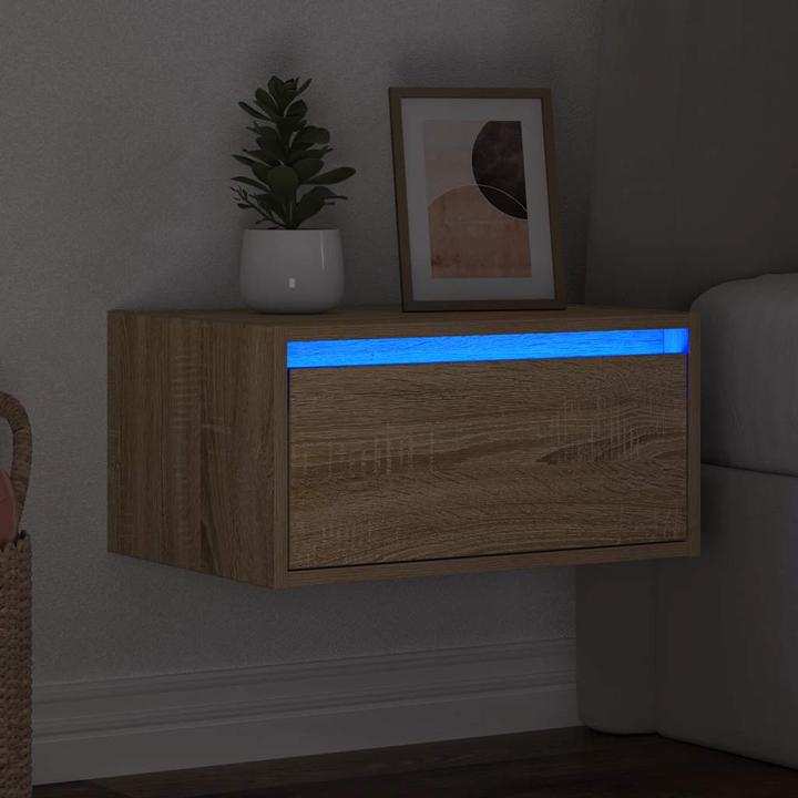 Actual product image VidaXL Wall-mounted bedside cabinet with LED lights Sonoma oak wardrobe Bedside cabinet