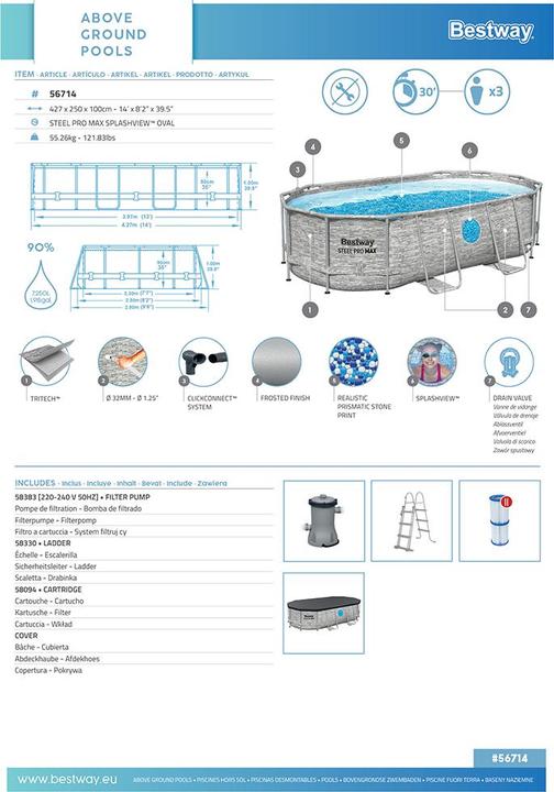 Actual product image Bestway Steel Pro MAX Splashview Frame P ool Komplett-Set mit Filterpumpe 427x250 (427 x 250 x 100 cm)