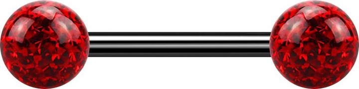Image du produit Star Piercing Barbell noir avec deux boules de cristal rouge couche de protection en époxy (Titane G23, sans laiton)