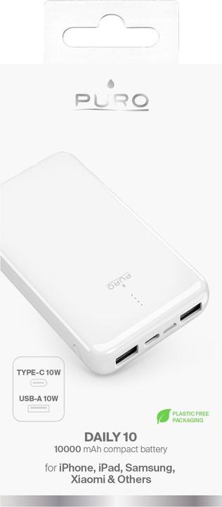 Actual product image Puro Baltas Fast Charger 10000 mAh 2 x USB-A + 1 x USB-C balta (10000 mAh, 10 W)