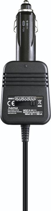 Actual product image Hama Power supply unit for car, adjustable, 1000mA, 12W, max. 12V, stabilis., 8 adapters