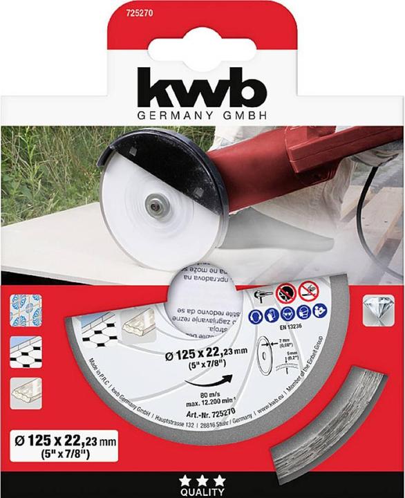 Image du produit kwb 725270 Disque à tronçonner diamanté Diamètre 125 mm Ø de perçage 22.23 mm Carrelage