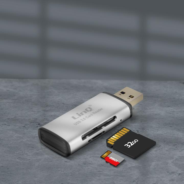Produktbild LinQ USB 3.0 Kartenleser Adapter SD / Micro-SD Speicherkarten, - Grau (USB 3.0)