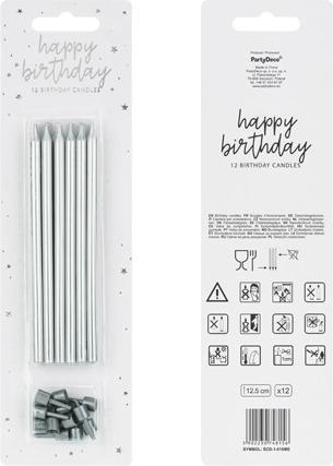 Produktbild Partydeco Geburtstagskerzen Silber 12,5cm 12 Stück (12 x)