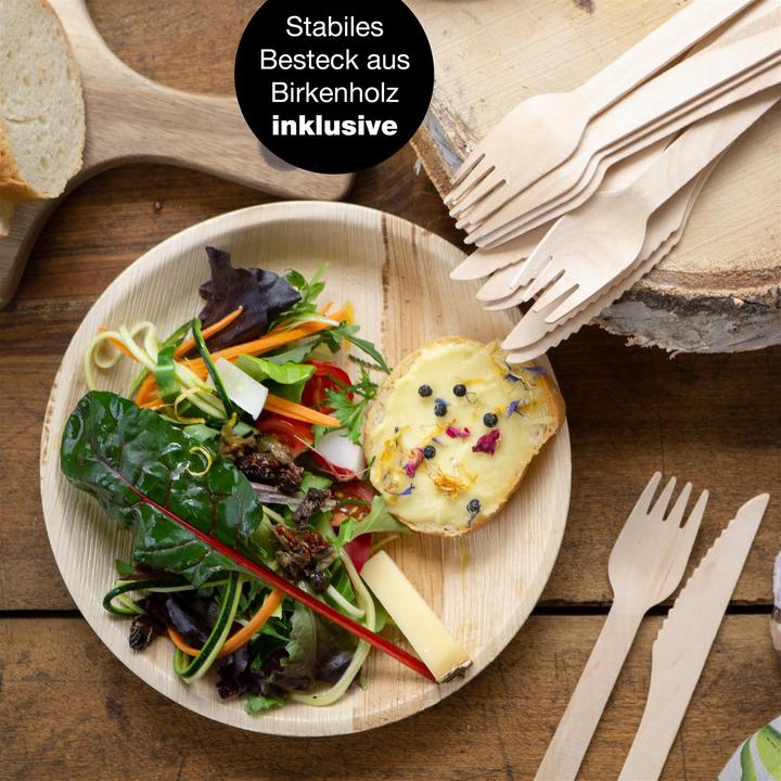Image du produit Moritz & Moritz 75tlg. Palmblatt Geschirr Rund 20 cm Ã˜ inkl. Besteck Einweg