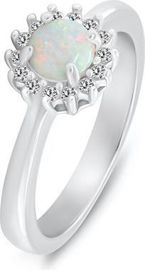 Brilio Silver - Silver ring with white synthetic opal and zircons RI110W - Circuit: 52 mm (52)