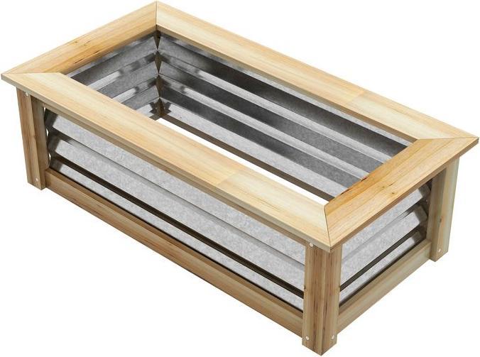 Image du produit Swisshandel24 Lit surélevé en métal, bac à fleurs, bac à plantes avec cadre en bois, bac à légumes, bac à herbes