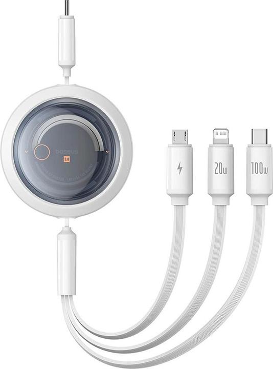 Productafbeelding Baseus Snellaadkabel 3in1 Free2Draw USB-C naar USB-C/Lightning/Micro 100W, 1,1m (wit) (1.10 m, USB 3.2 Gen 1, 100 W)
