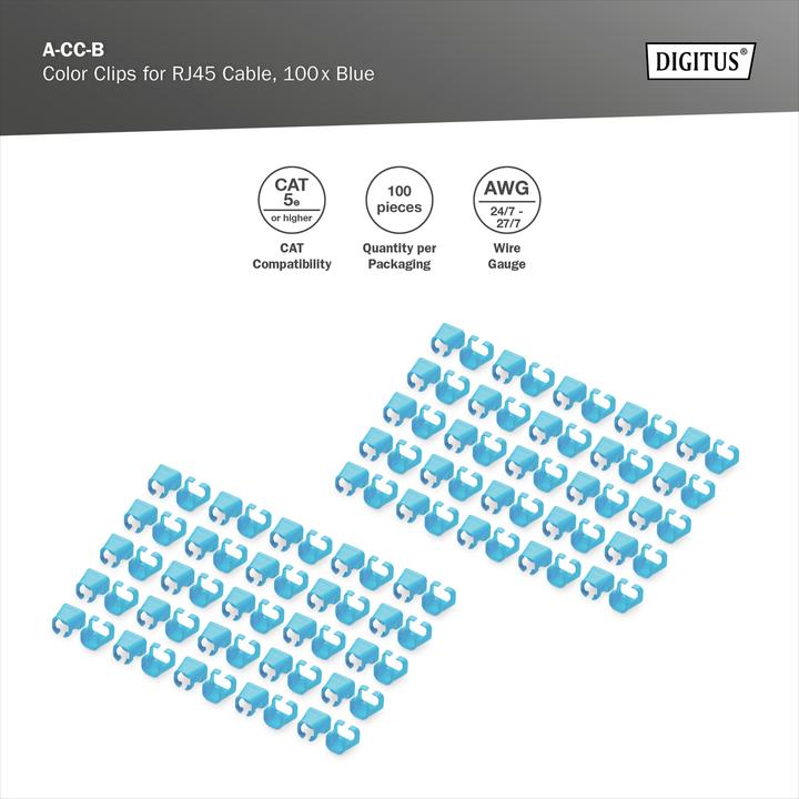Label énergétique Digitus Clips de couleur pour câble RJ45 couleur bleue, paquet de 100 pièces