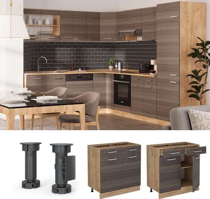 Produktbild Vicco Küchenunterschrank R-Line, Edelgrau/Goldkraft Eiche, 80 cm, AP Anthrazit