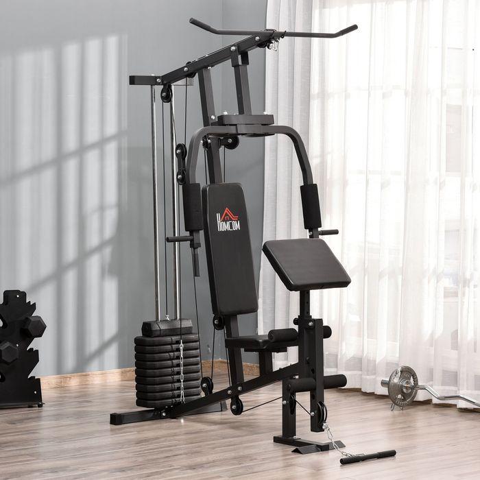 Produktbild Swisshandel24 Gym Kraftstation Fitnessstation Multigym Fitnesscenter Fitnessgerät inkl. Gewichten mit Rollenpolste