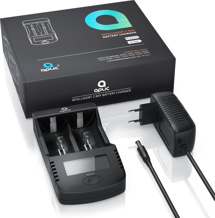 Produktbild Aplic Power Akku Ladegerät, Akku Ladestation, Batterieladegerät, Mikroprozessorgesteuerte Ladetechnologie (1 Stk., 14500, 16340, 18650, 26650, Ladegerät ohne Akku)