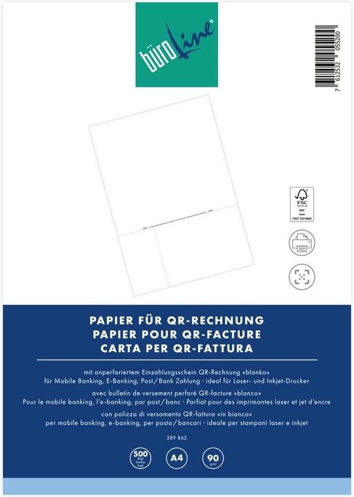 Actual product image BüroLine Inpayment slip QR-Code A4 389862 90g, perforated/blank 500 pcs. (500 x)