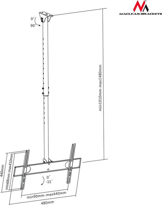 Produktbild Maclean MC-631 - VESA Monitor-/TV-Halterung, 32-55", schwarz, 50 kg (Decke, 55", 50 kg)