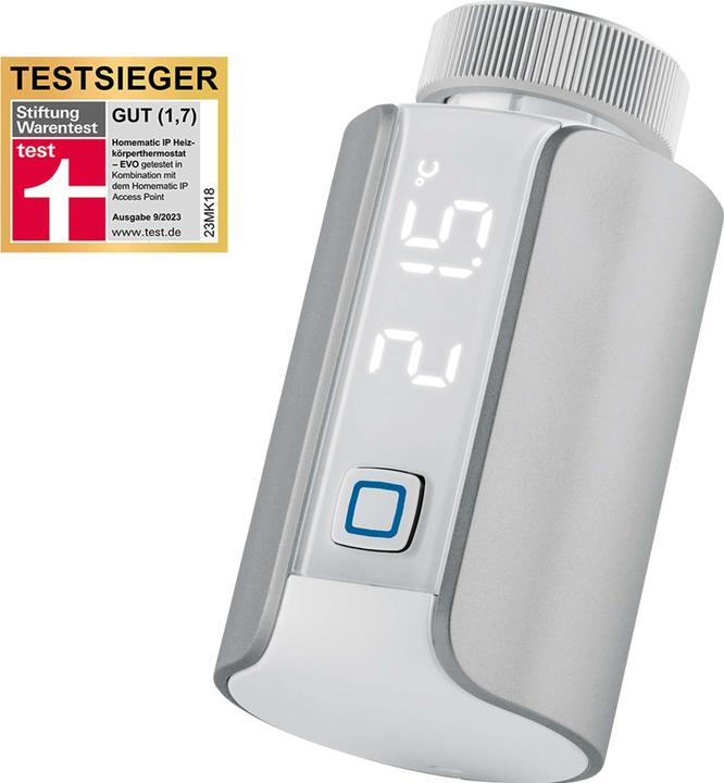 Produktbild EQ-3 Smart Home Heizkörperthermostat – Evo, Silber, digitaler Thermostat Heizung, Steue