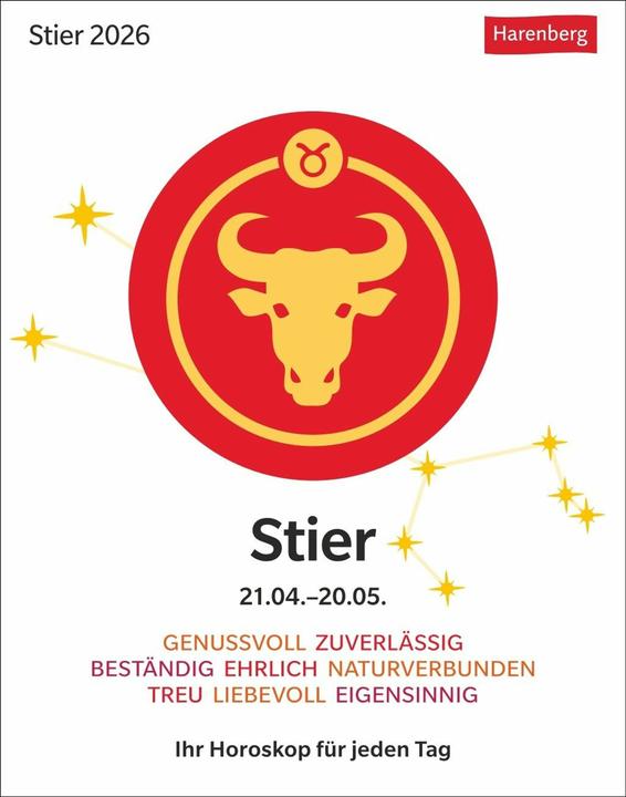 Produktbild Harenberg Stier Sternzeichenkalender 2026 - Tagesabreisskalender - Ihr Horoskop für jeden Tag (Harter Einband, Deutsch)