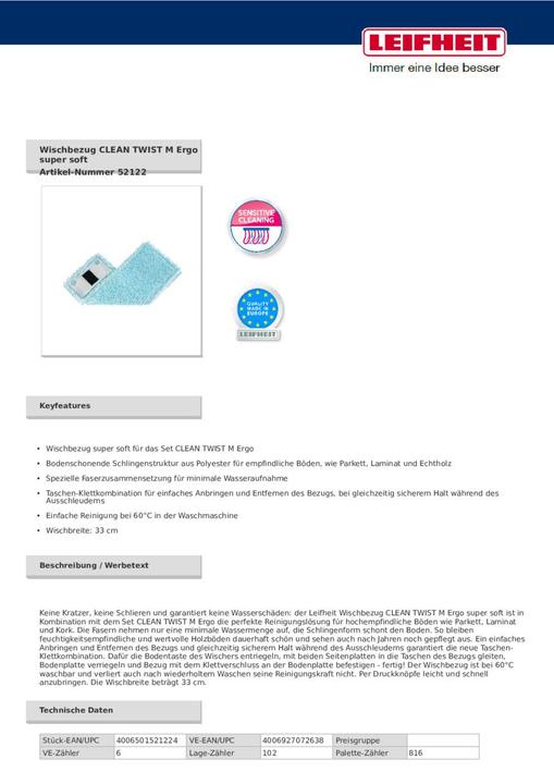 Image du produit Leifheit Housse d'essuyage Super soft M Ergo 1 pièce (1 pcs)