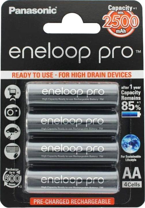 Image du produit Panasonic Batterie XX Technology HR-3UWX min. 2500mAh et boîtier de batterie de (4 pcs, AA, 2500 mAh)
