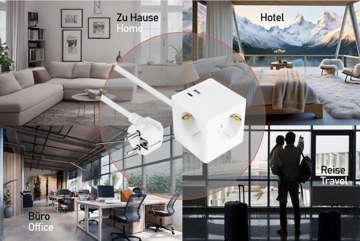 Produktbild Kabelmeister Steckdosenwürfel 3-fach USB-C USB-A, weiss, 3m (3 x, USB-A, USB-C, 3 m)
