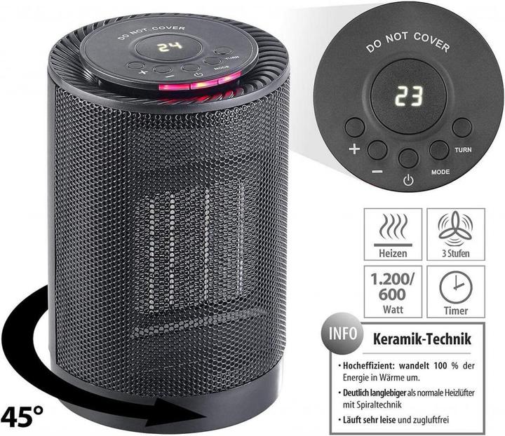 Productafbeelding Carlo Milano Digitale keramische tafelventilator met oscillatie (1200 W)