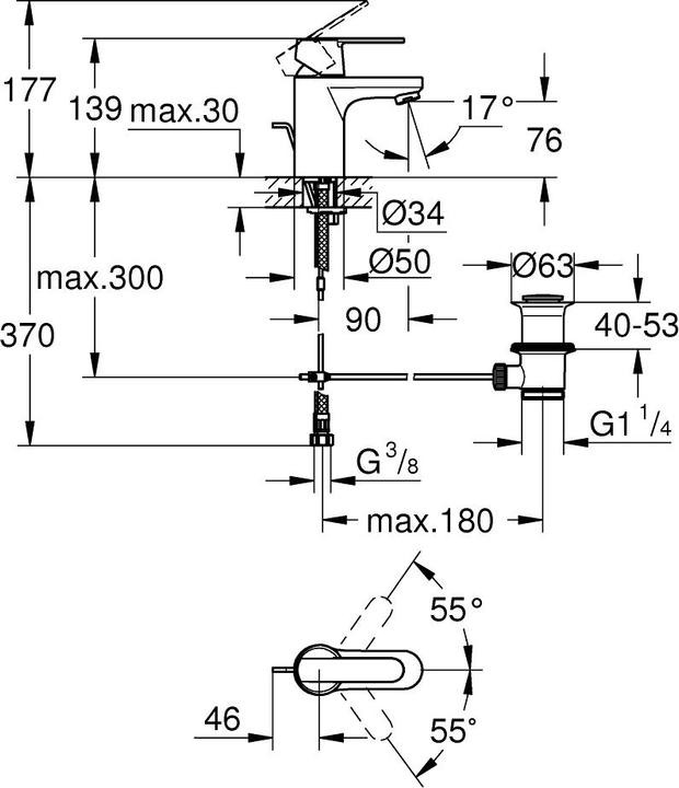 Image du produit Grohe Get lavabo, S-size, water saving, with pull rod drain, chrome