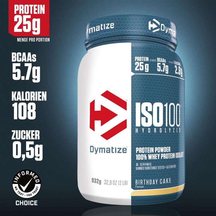 Produktbild Dymatize ISO 100 Hydrolyzed (Birthday Cake, 1 Stk., 932 g)