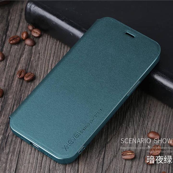 Immagine prodotto X-Level iPhone 12 / 12 Pro - FIBColor Flip Etui, Kunstleder, 360° Rundumschutz, Dunkelgrün (Apple iPhone 12 Pro, Apple iPhone 12)