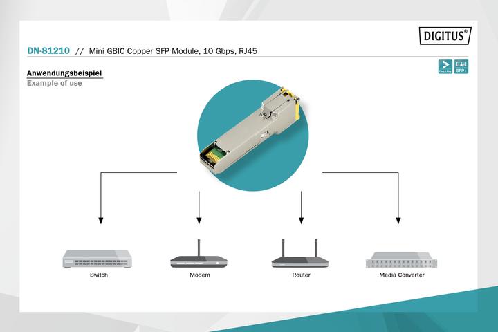 Produktbild Digitus Mini GBIC Kupfer SFP Modul, 10 Gbps, RJ45