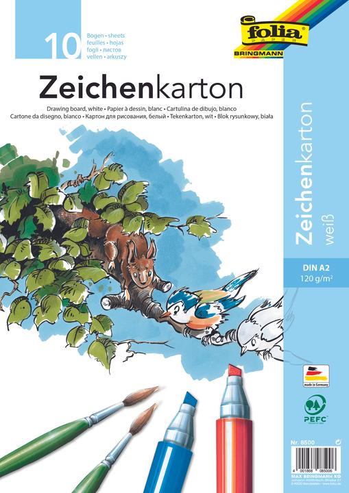 Produktbild Folia Zeichenkarton A2 10Bg weiss (120 g/m²)
