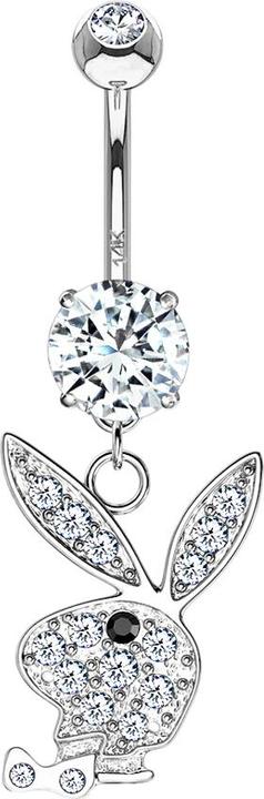 Image du produit Star Piercing Banane en or blanc 14k avec pendentif Playboy Bunny noir (Or 14k, sans laiton)