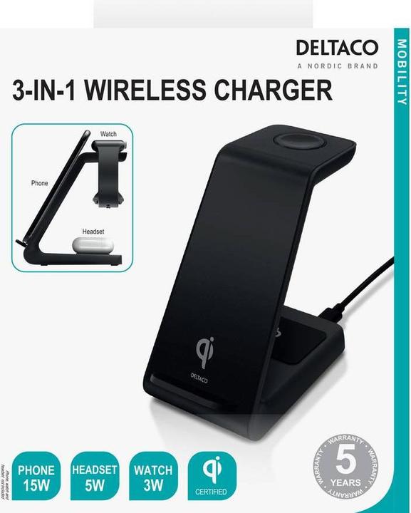 Actual product image Deltaco Wireless 3-in-1 charger (23 W)