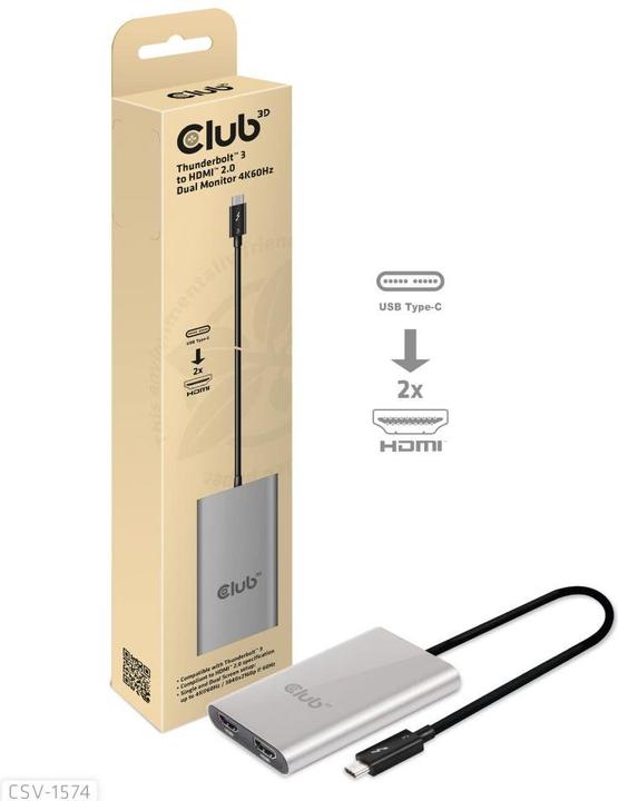 Produktbild Club 3D Thunderbolt 3 auf Dual HDMI 2.0 (HDMI, 20 cm)