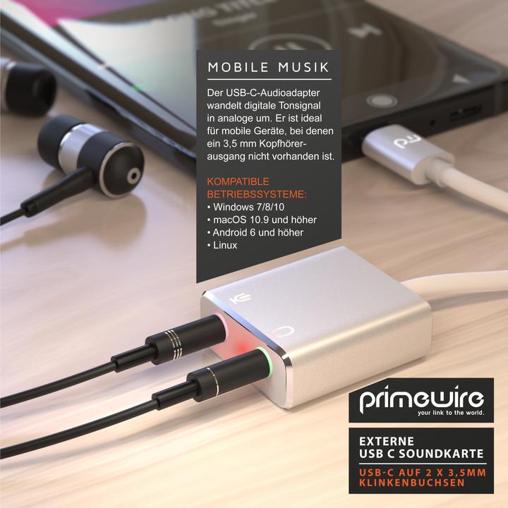 Immagine prodotto Primewire Scheda audio esterna USB C, Virtual 7.1 Surround, adattatore audio stereo / cuffie, convertitore (USB-C)