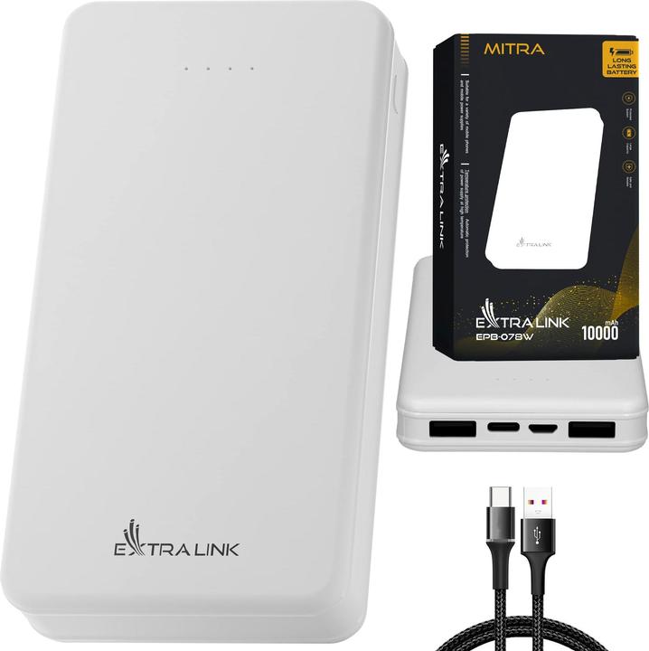 Image du produit Extralink EX.19577 power bank Lithium Polymer (LiPo) White (10000 mAh, 10 W, 37 Wh)