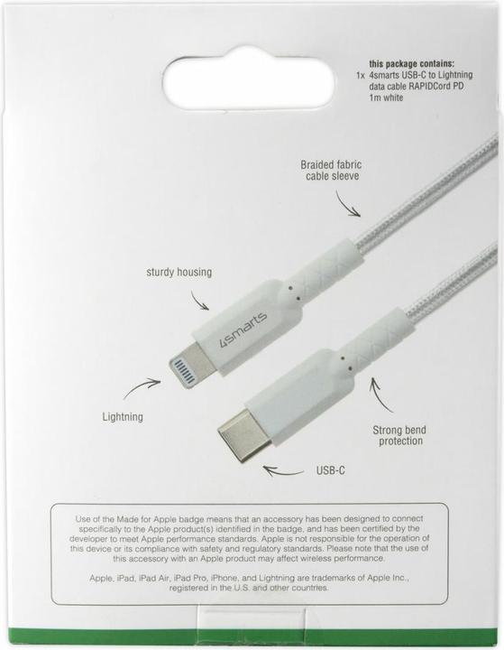 Produktbild 4smarts USB-Kabel RAPIDCord PD, USB-A - Lightning, MFI, 4.35A 1 m (1 m, USB 2.0)