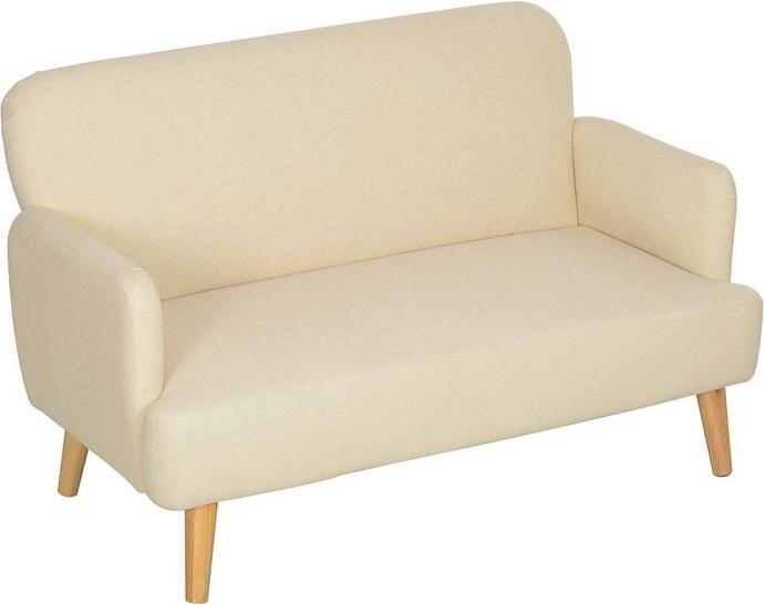 Actual product image Swisshandel24 2 Sitzer Sofa, Kleine Couch mit Samtoptik, Holzbeine für Wohnzimmer Creme (2 person sofa)