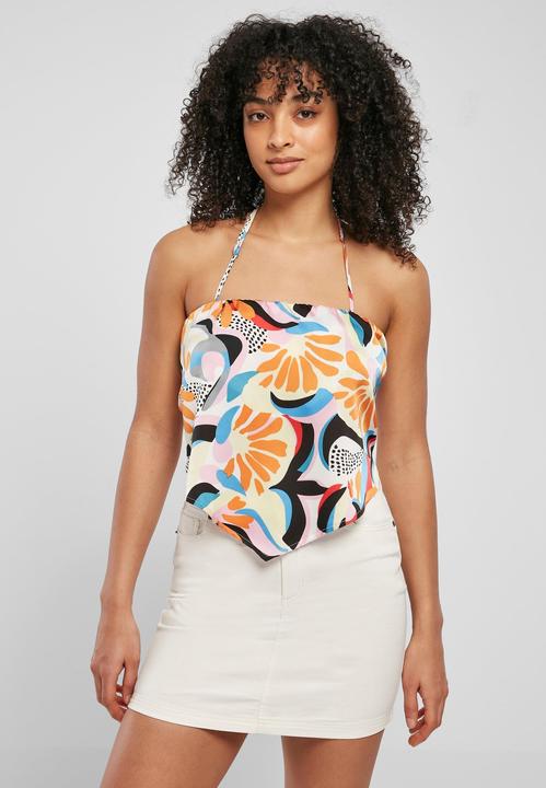 Actual product image Urban Classics Ladies Cropped AOP Satin Triangle Top - 17922 (M)