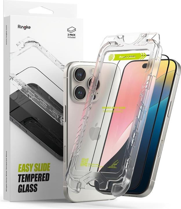 Immagine prodotto Ringke Pellicola protettiva per iPhone 16 Pro EASY SLIDE TEMPERED GLASS Confezione da 2 pezzi, con dima di (2 Pezzo/i, Apple iPhone 16 Pro)