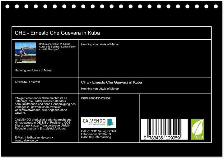 Produktbild CHE - Ernesto Che Guevara in Kuba (Tischkalender 2025 DIN A5 quer), Monatskalender (A5, Deutsch)