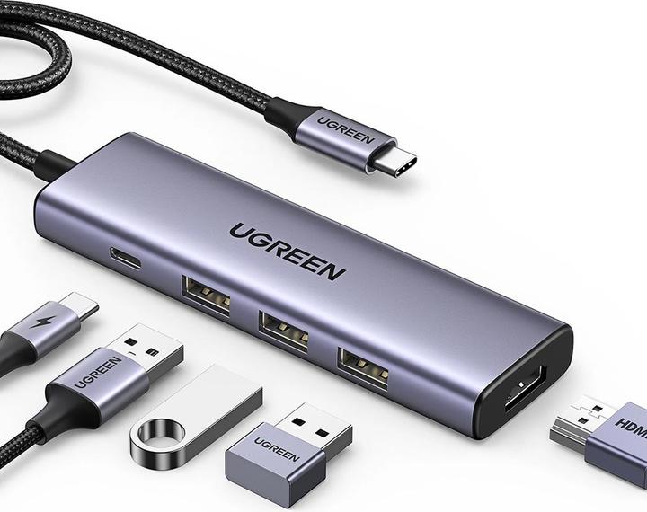 Produktbild Ugreen HUB CM511 15597 5in1 USB-C - USB-C PD / HDMI / 3x USB-A 3.0 - gray (USB-C, 5 Ports)