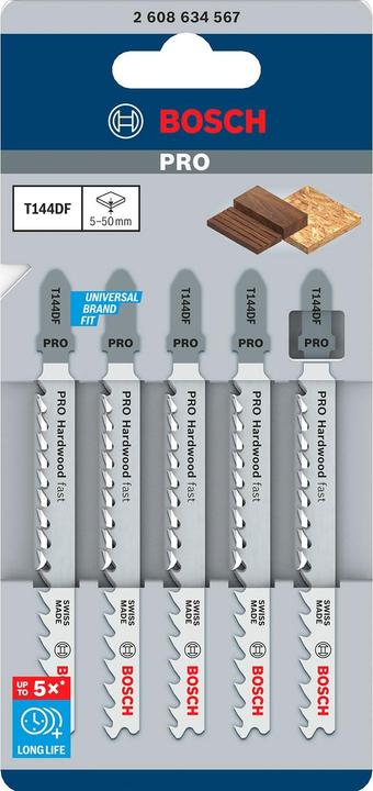Produktbild Bosch Professional Zubehör PRO Hardwood fast T144DF Stichsägeblatt, 100 mm, 5-tlg.