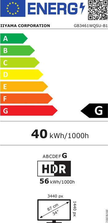 Label énergétique iiyama G-Master GB3461WQSU-B1 (3440 x 1440 pixels, 34")