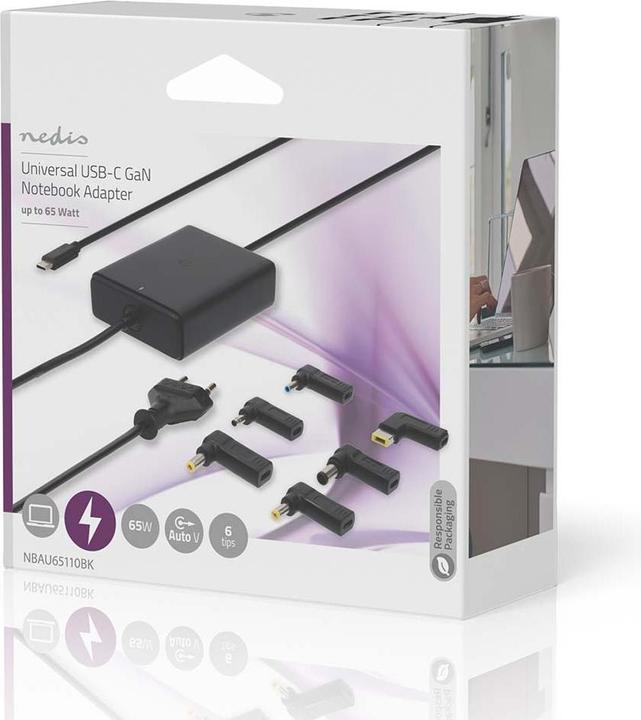 Image du produit Nedis Adaptateur pour ordinateur portable | GaN | 65 W | 5 / 9 / 12 / 15 / 20 V DC | 2,4 / 3,0 / 3,25 A | (65 W)