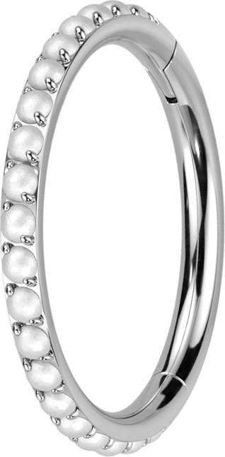 Produktbild Star Piercing Micro Segmentring klappbar silber seitlich Perle weiss (ohne Messing, Titan G23)