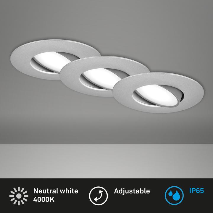 Immagine prodotto Briloner Apparecchi da incasso a LED, set di 3, IP65, cromo opaco, 3xLED board/4.9W (480 lm)