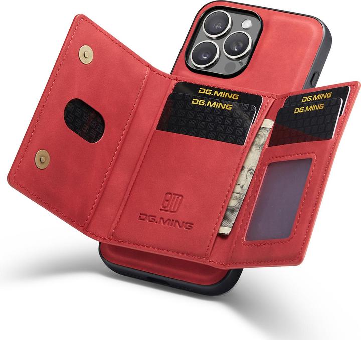 Produktbild Dg.Ming iPhone 12 / 12 Pro - Etui, Leder-Optik, Kartenfach & Magnetverschluss, Rot (Apple iPhone 12 Pro, Apple iPhone 12)