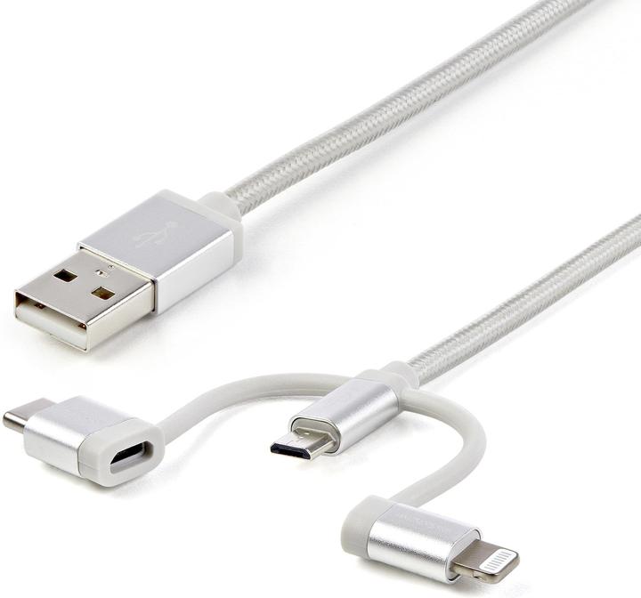 Produktbild StarTech USB Lightning Kabel - USB-C Micro-B Laddekabel - 1m - geflochten - Silber - USB auf Lightning Kab... (1 m, USB 2.0)