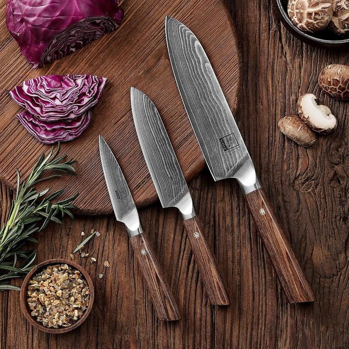 Image du produit Zayiko Kasshoku Damastmesser-Set (3-teilig) mit VG10 Kern (18 cm)